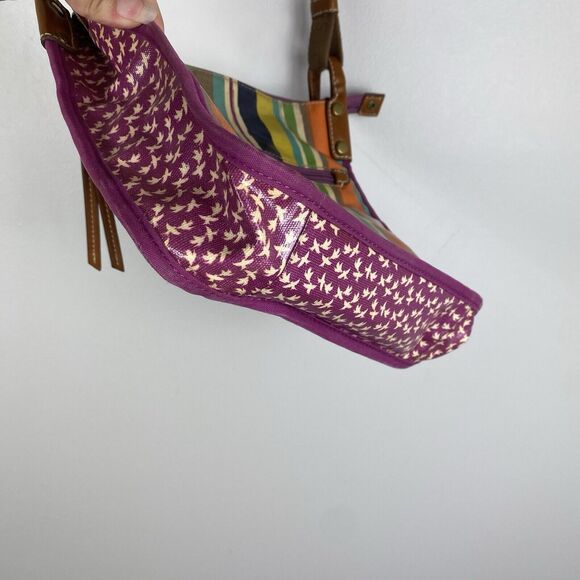 Fossil Coated Canvas Crossbody Bag Purse Multicolor Rainbow Stripes Bag - Picture 10 of 12